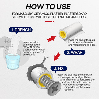 WRAPNLOCK Drywall Anchor Repair Kit - Fast Loose Anchor Fix | No Fill/Redrill. Includes 22 Patches, Screws, Anchors, Screwdriver & Gloves. Perfect For Home Fittings.