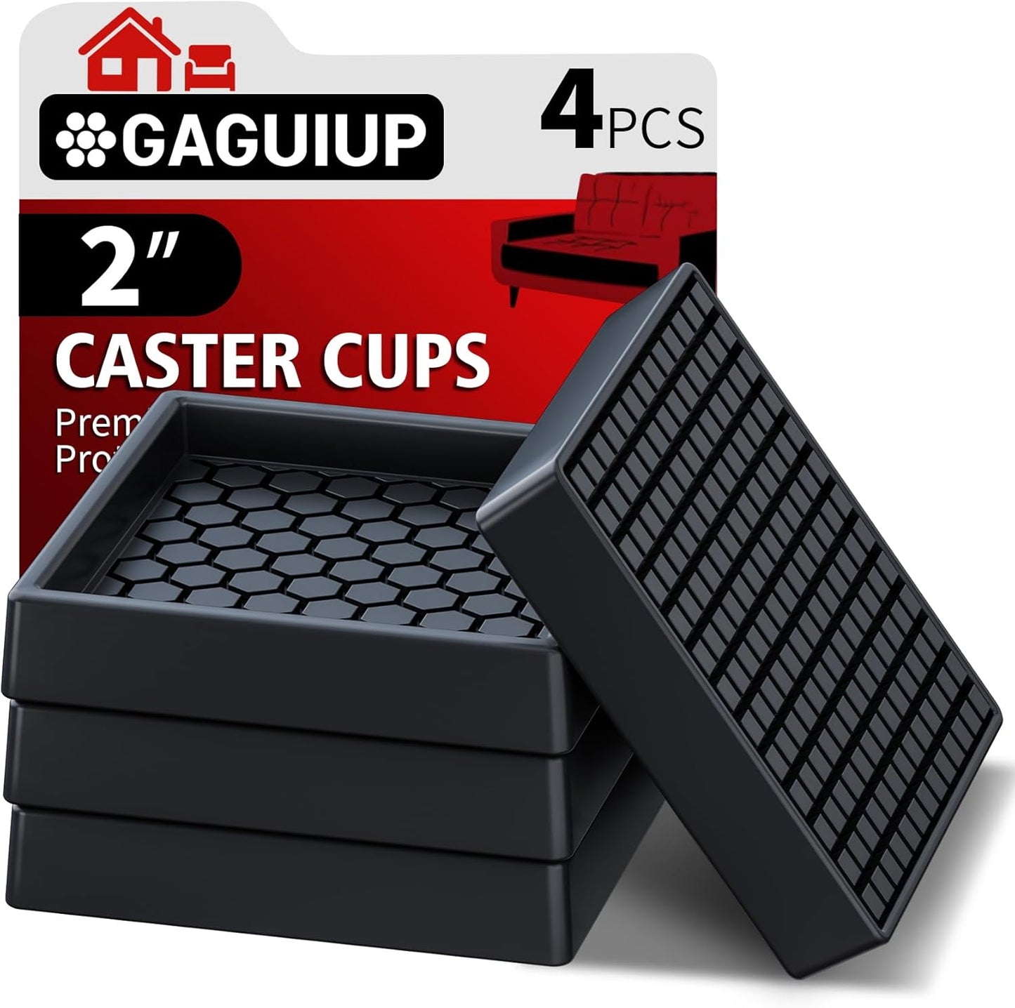 Non Slip Furniture Pads for Hardwood Floors - 12PCS 2" Caster Cups, Round | Furniture Stoppers to Prevent Sliding, Anti Slip Furniture Coasters Cup, Floor Protectors for Furniture Bed Couch Chair,Black