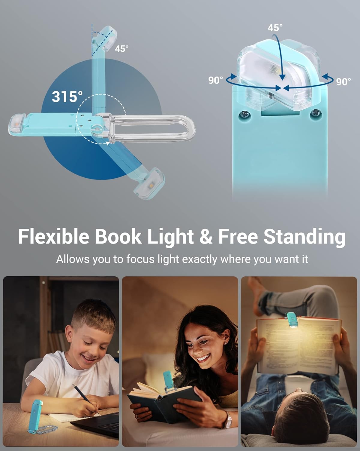 DEWENWILS USB Rechargeable Book Reading Light, 3000K Warm White, Brightness Adjustable Clip on LED Bookmark Lamp at Night in Bed, Portable Booklight for Bookworms, Kids
