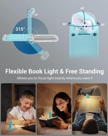 DEWENWILS Rechargeable Book Light for Reading in Bed, Warm White, Brightness Adjustable for Eye Care, LED Clip on Book Lights for Kids, Portable Bookmark Light, Yellow