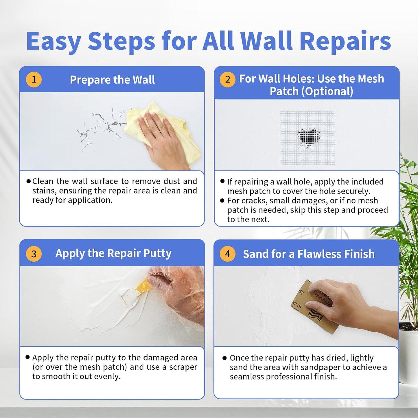 YKF Drywall Repair Kit, 18 oz Ready to Use Quick Dry Wall Repair Paste with Scraper and Self-Adhesive Mesh, White Spackle Putty for Small Holes, Nail Holes, Dents and Cracks