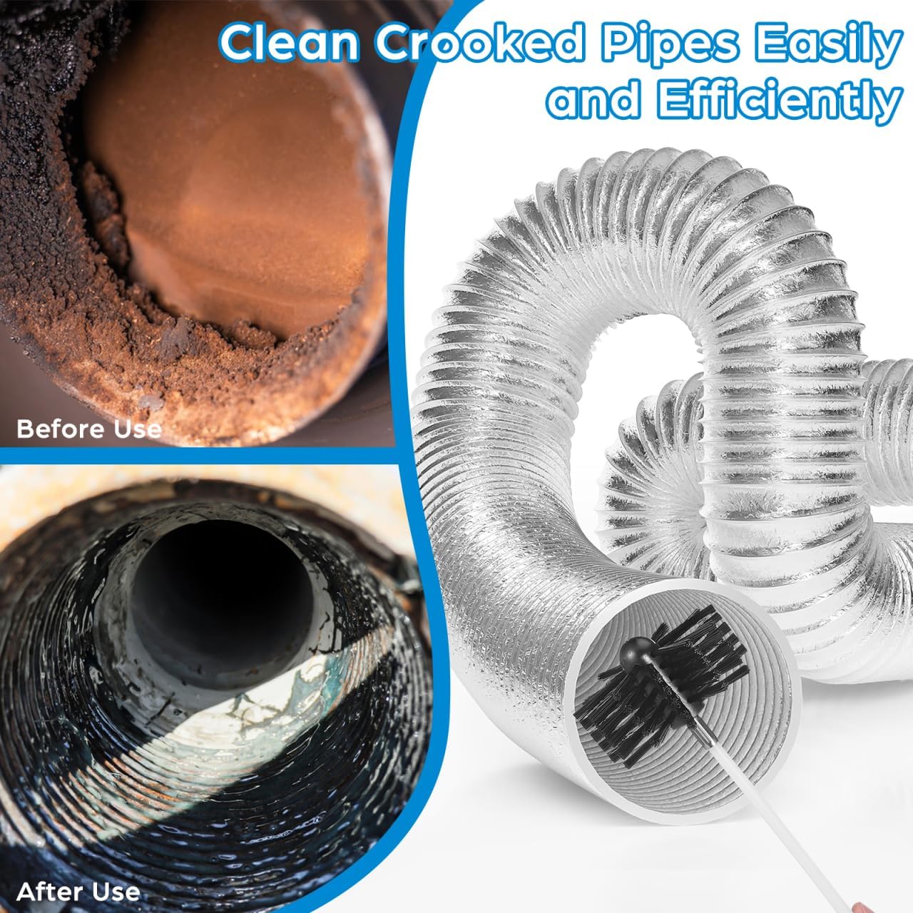 20 Feet Dryer Vent Cleaner Kit - Flexible Lint Brush with 4" and 6" Brush Heads Fireplace Chimney Brushes Chimney Sweep Kit Cleaning Tools for Flue Fireplace Sewage Pipe Hood Pellet Stove