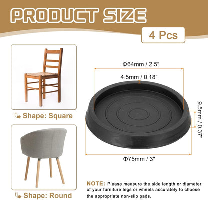 PATIKIL 4 Inch Rubber Furniture Pads, 4 Pack Non-Slip Furniture Coasters Round Anti Skid Caster Cups Furniture Feet Cup Floor Protectors for Bed Couch Stoppers, Brown