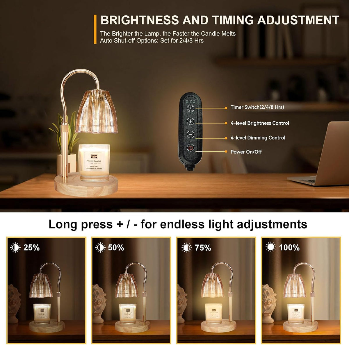 Candle Warmer Lamp with 3 Bulbs, Adjustable Height Dimmable Candle Warmer with Timer, Candle Lamp with Charming Gift Box Ribbon,Birthday Gifts for Women Mom, House Warming Gifts New Home Decor