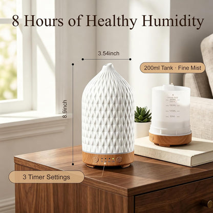 Gooamp 200ML Ceramic Essential Oil Diffuser for Home - Ultrasonic Aromatherapy Diffuser Humidifier with 7 Color LED Lights, Auto Shut-Off, 3 Timers for Bedroom, Office, Yoga, Black