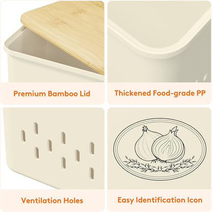 Lifewit Plastic Potato and Onion Storage Bin Box, Set of 3, White | Stackable Garlic Keeper, Vegetable Container Box, Aerating Holes & Lid for Pantry Countertop