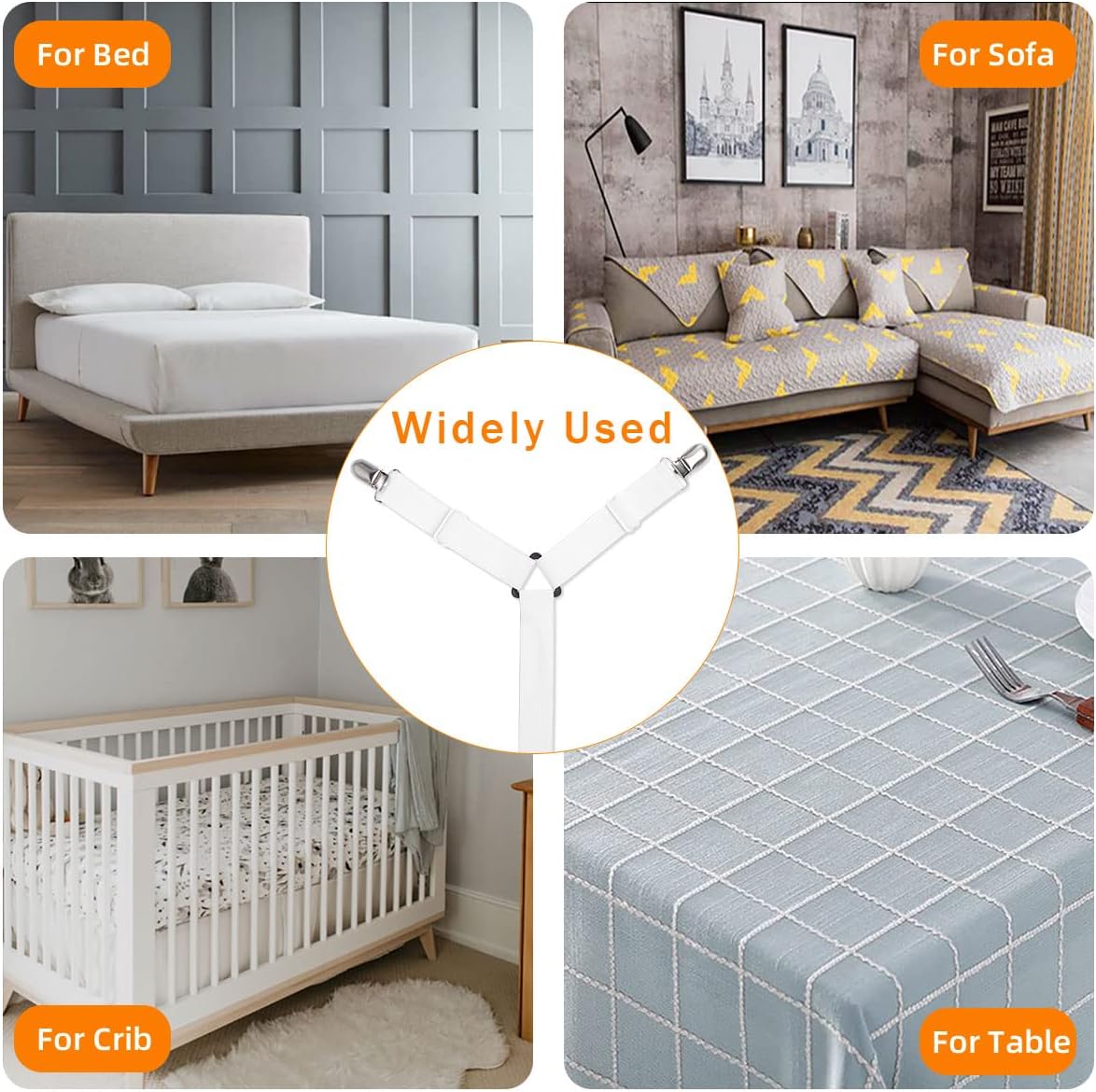 Sheet Fasteners, Adjustable Elastic Bed Sheet Holder Straps for Full,Queen,King Twin Bed,6 Way Cross Sheet Clips Suspenders Band,Fitted Round and Square Mattresses