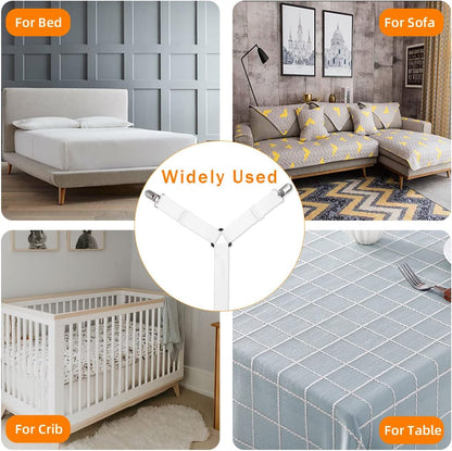 Sheet Fasteners, Adjustable Elastic Bed Sheet Holder Straps for Full,Queen,King Twin Bed,6 Way Cross Sheet Clips Suspenders Band,Fitted Round and Square Mattresses