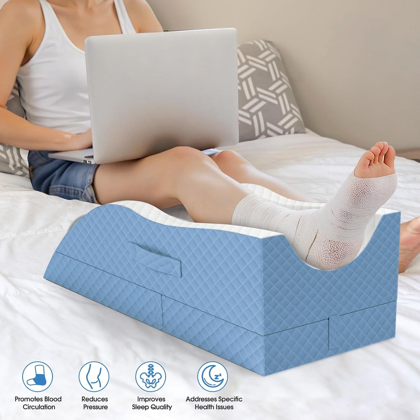 TranquilRelax Leg Elevation Pillows for After Surgery, Wedge Pillow, Grey | Memory Foam, All-around Knee & Ankle Support for Swelling, Height-adjustable, Nop-Slip Bottom, Washable Cover, Single-leg