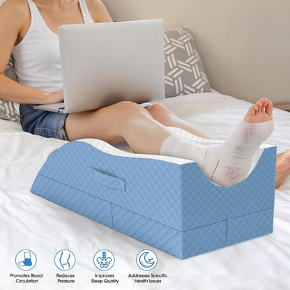 TranquilRelax Leg Elevation Pillows for After Surgery, Wedge Pillow, Grey | Memory Foam, All-around Knee & Ankle Support for Swelling, Height-adjustable, Nop-Slip Bottom, Washable Cover, Single-leg