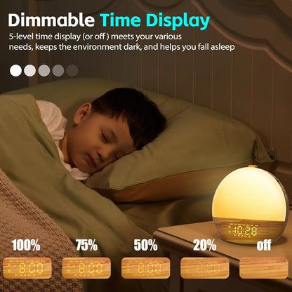 Geuuap Sunrise Alarm Clock White Noise Machine with Bluetooth Speaker,Khaki | 30 Soothing Sounds, 17 Dimmable lights, Simulated Sunrise, Backup Battery Memory, Auto-off Sleep Timer, Screen-Free Design