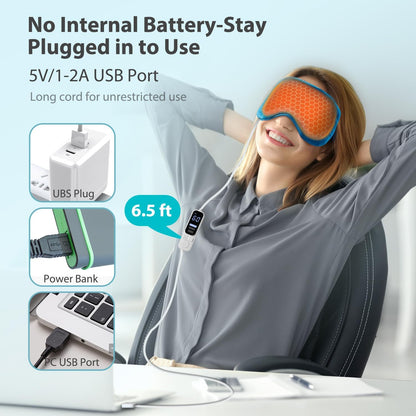 Ezona Heated Eye Mask, Warm Eye Compress Mask for Dry Eyes, Gray | USB Electric Eye Heating Pad, Temperature & Timer Control, Blepharitis, Sinus, Migraine, Stye, MGD Puffiness