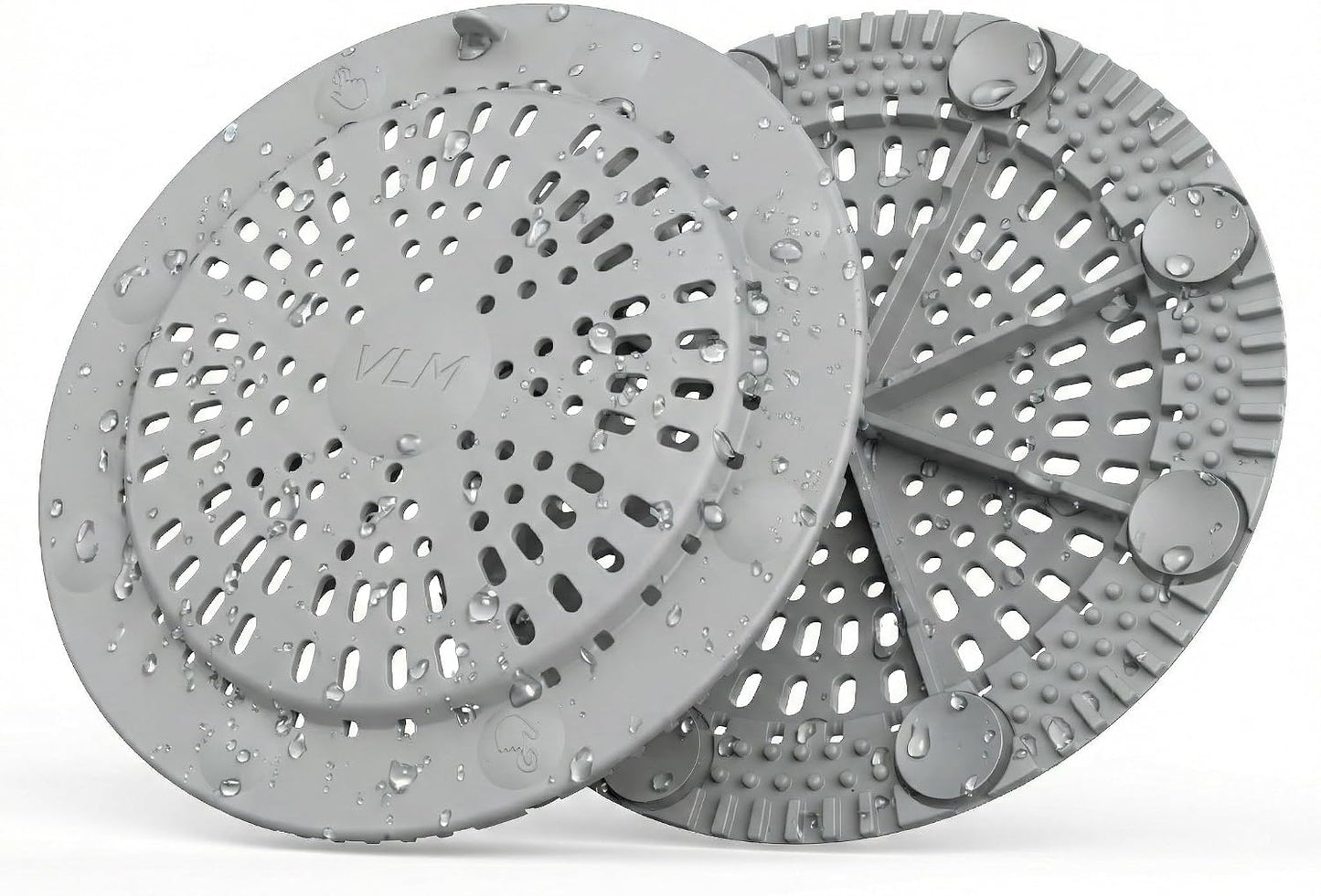 VLM 2 Pack Shower Drain Hair Catcher, Upgraded Drain Cover with Strong Suction Cups, Anti-Clog Hair Trap Stopper for Bathtub Shower Sink Laundry