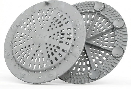 VLM 2 Pack Shower Drain Hair Catcher, Upgraded Drain Cover with Strong Suction Cups, Anti-Clog Hair Trap Stopper for Bathtub Shower Sink Laundry