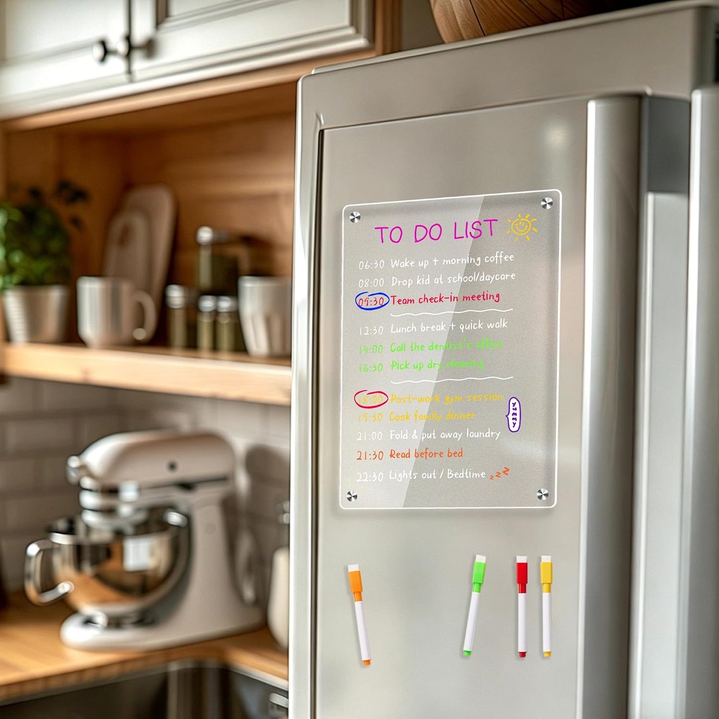 1pack Acrylic Magnetic Fridge Whiteboard,Clear Dry Erase Menu Board, White | Meal Planner With 8 Bright Markers & 1 Towel, To Do List, Planner Board & Grocery List For Kitchen Organization
