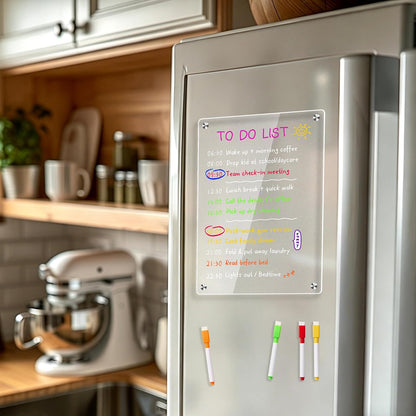 1pack Acrylic Magnetic Fridge Whiteboard,Clear Dry Erase Menu Board, White | Meal Planner With 8 Bright Markers & 1 Towel, To Do List, Planner Board & Grocery List For Kitchen Organization