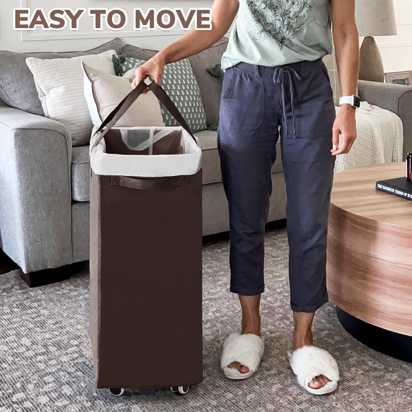 CHICVITA 75L Large Rolling Laundry Basket with Wheels & Wash Bag, Grey | Collapsible design saves space for corner dorms. Removable wash bag for easy laundry transport