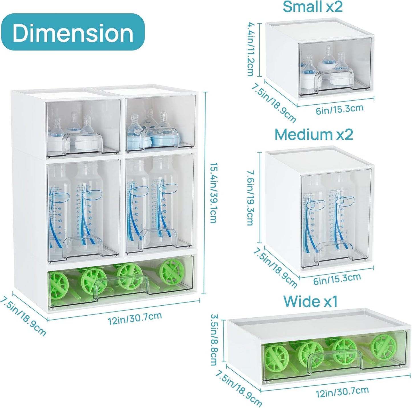Vtopmart Clear Stackable Storage Drawers Set of 6, Plastic Organizer Bins | Multi-purpose Boxes for Bathroom Accessories Storage, Ideal for Cabinet, Shelf, Pantry, Laundry Room Organization