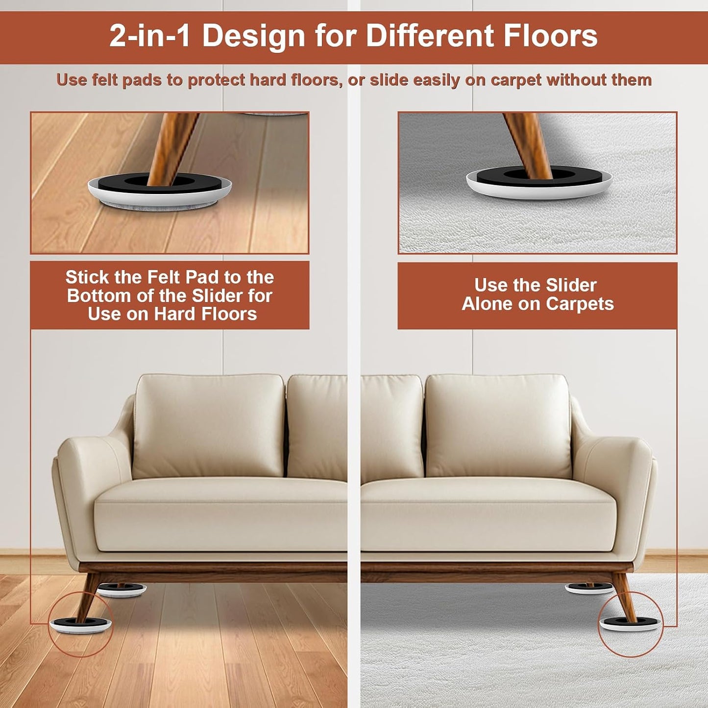 New Upgrade Furniture Sliders: Multi-Surface 3-in-1 Furniture Movers Slider | Heavy Moving Pads with 8PCS 4.3" Carpet Sliders + 4PCS Hard Floor Socks + 1 Lifter - Protect Floor and Easily Move Furniture