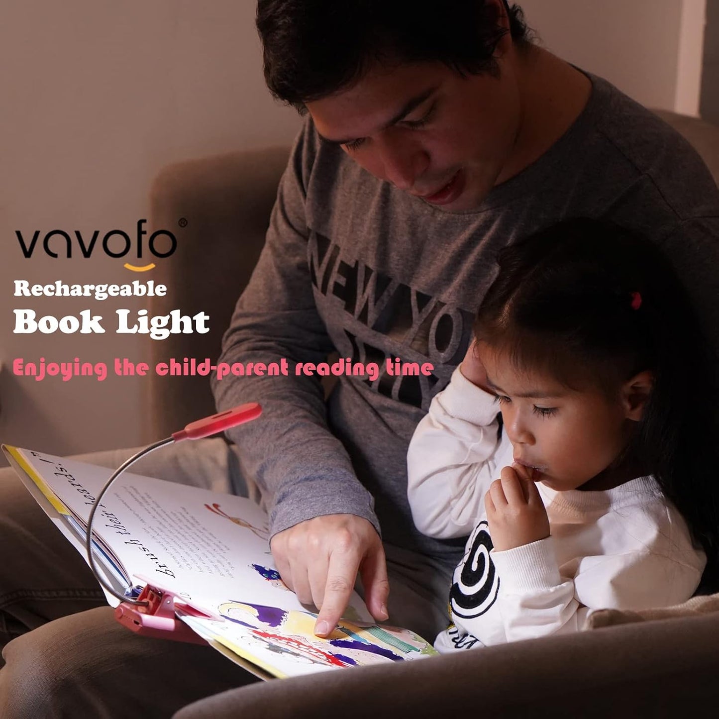VAVOFO Rechargeable Book Light for Reading in Bed Kids, 7 LED Reading Light with 9-Level Warm Cool White Daylight, Eye Care Lamp with Power Indicator for Bookworms (Yellow)