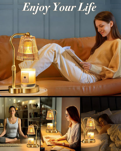 Candle Warmer Lamp with Timer & Dimmable Settings, Adjustable Height Flameless Scented Wax Melter for Jar Candles, Elegant Home Decor Warmer Lamp with 2 Bulbs, Gift for Women Mom Friend Family, White