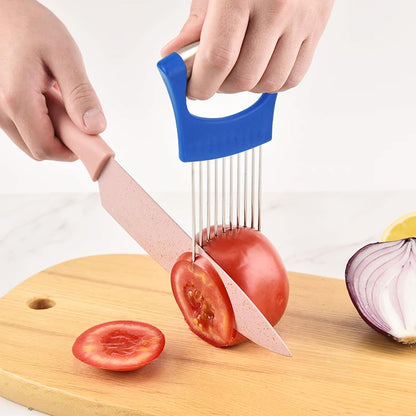 Stainless Steel Onion Holder for Slicing,Onion Slicer Holder,Kitchen Gadget | Green Onion Slicer Holder, Onion Cutter for Slicing of Onions, Tomatoes, Avocados, Eggs and Other Vegetables