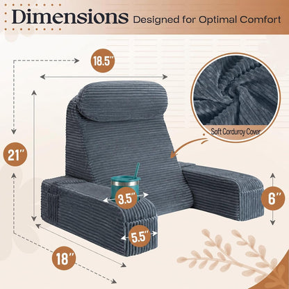 Reading Pillow/Backrest Pillow with Arms, Cup Holder & Phone Pocket
