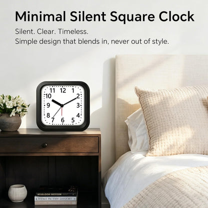 Loud Alarm Clock for Heavy Sleepers, 4.5" Simple Square Analog Alarm Clocks with Silent Movement Battery Operated Easy-to-Read Dial, Plastic Small Desk Clock for Bedroom Teens Seniors, Black