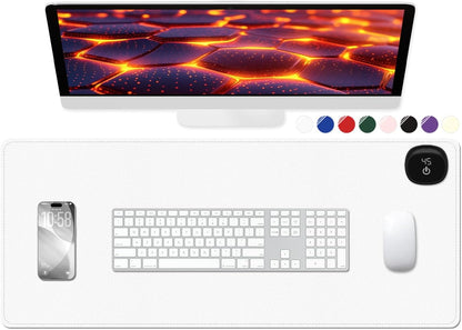 Heated Desk Pad, 31.5" x 13" Leather Non-Slip Warm Desk Pad, Large Mouse Mat with 3 Levels Heating & 3 Hours Auto Shut-Off, Hand and Foot Warmer for Office, Home, White