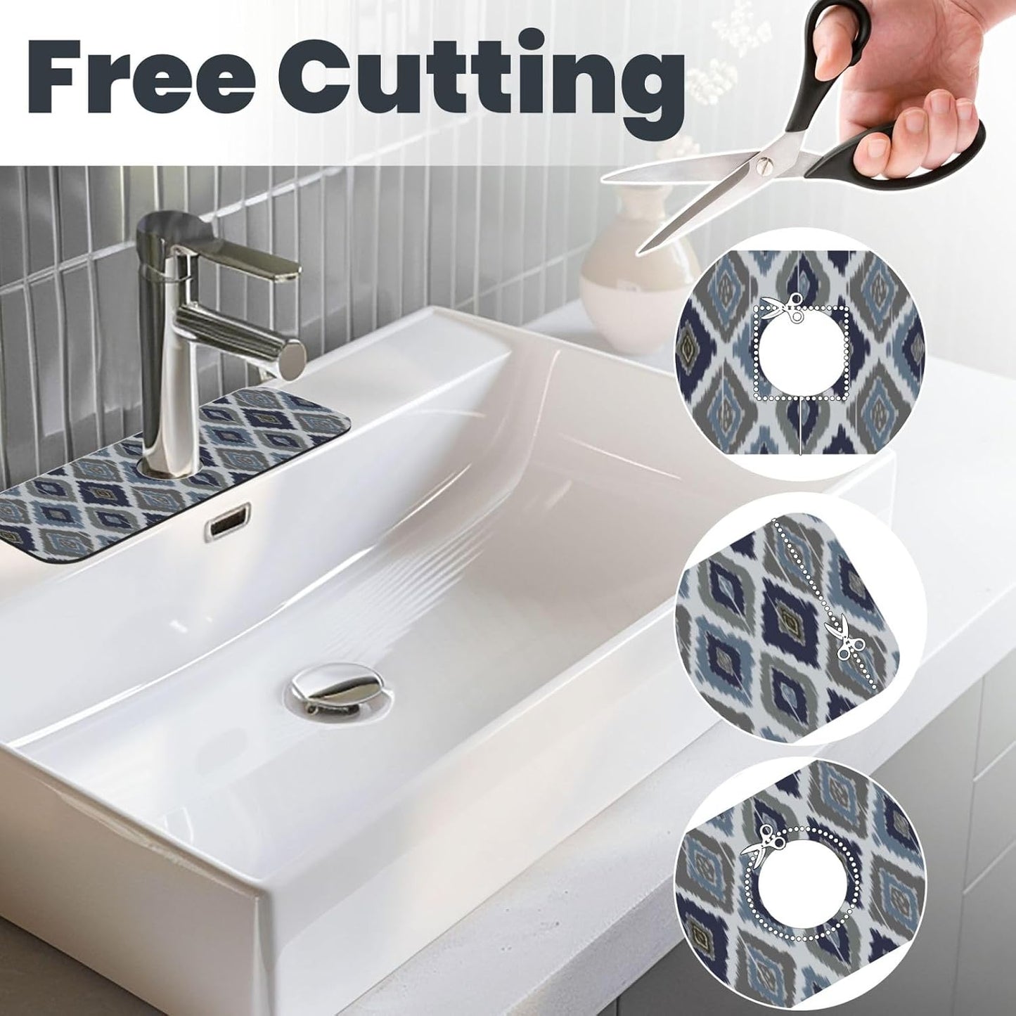 Aquamarine Blue Mexican Tiles Faucet Splash Guard Mat for Kitchen Sink 15x5.5" - Colors B
