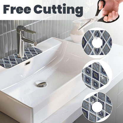 Aquamarine Blue Mexican Tiles Faucet Splash Guard Mat for Kitchen Sink 15x5.5" - Colors B