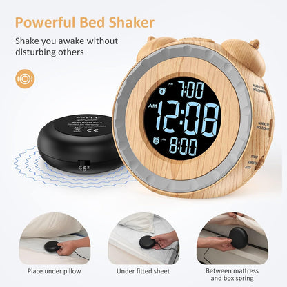 uscce Loud Dual Alarm Clock with Powerful Adjustable Bed Shaker