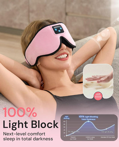 3D Sleep Mask with Bluetooth Headphones, Wireless Sleep Headphones for Side Sleepers, Noise Cancelling Eye Mask for Nap, Soft Sleeping Mask for Women Men, Blackout Sleep Mask with Built-in Speakers