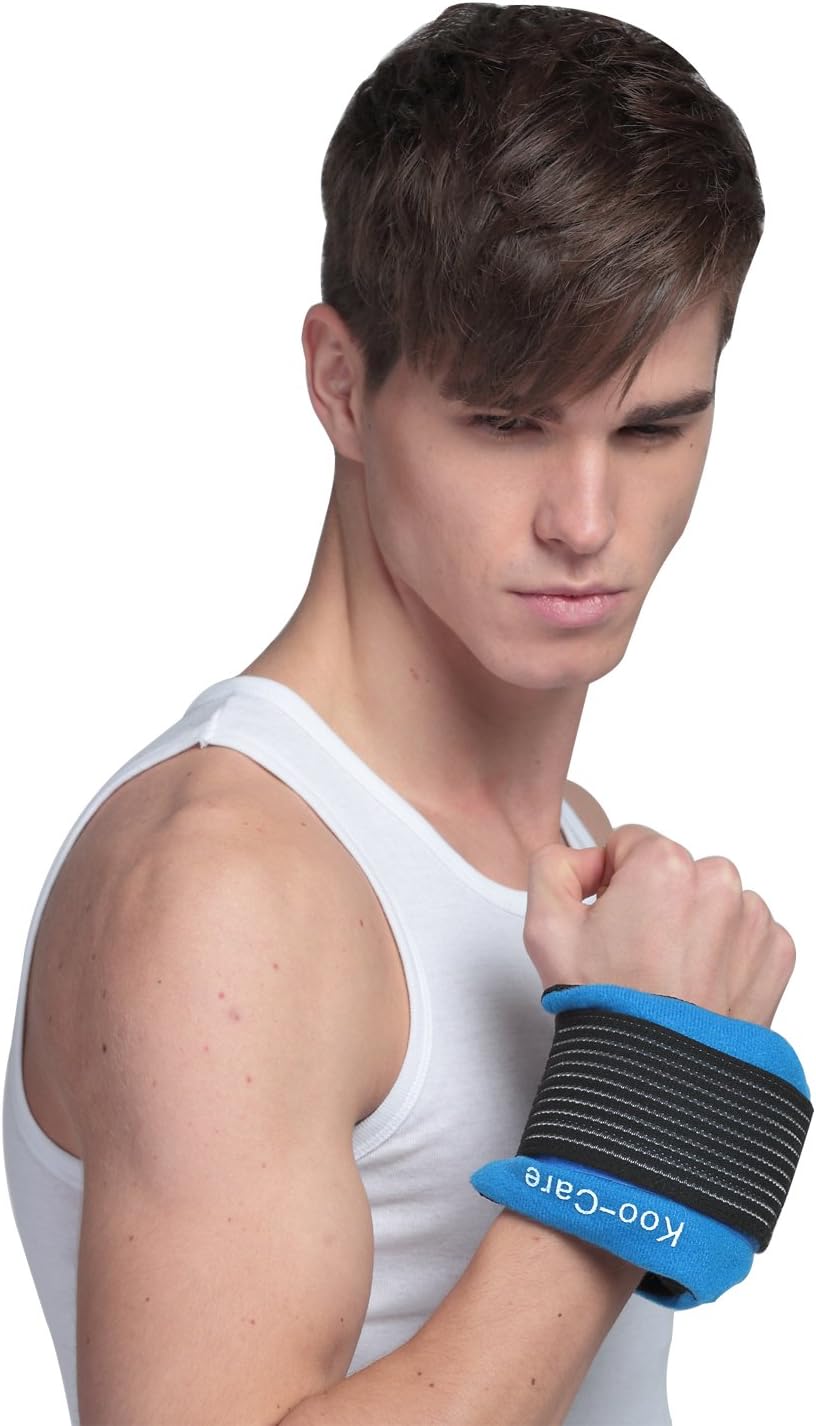 Koo-Care Flexible Gel Ice Pack & Wrap with Elastic Strap for Hot Cold Therapy - Great for Migraine Relief, Sprains, Muscle Pain, Bruises, Injuries (Head, Neck, Arm, Elbow, Knee, Ankle)