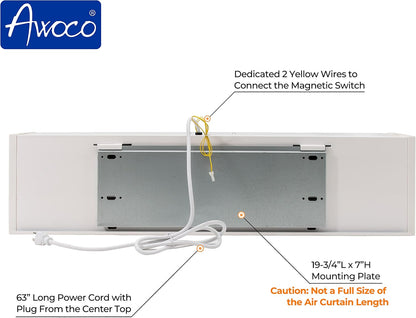 Awoco 40" FM-1210T 2 Speeds 1250 CFM Slim Indoor Air Curtain White | 120V Unheated, CE Certified, Magnetic Switch, Remote Control, Powerful Motor, Qiute Operation, Light Weight & Compact Design