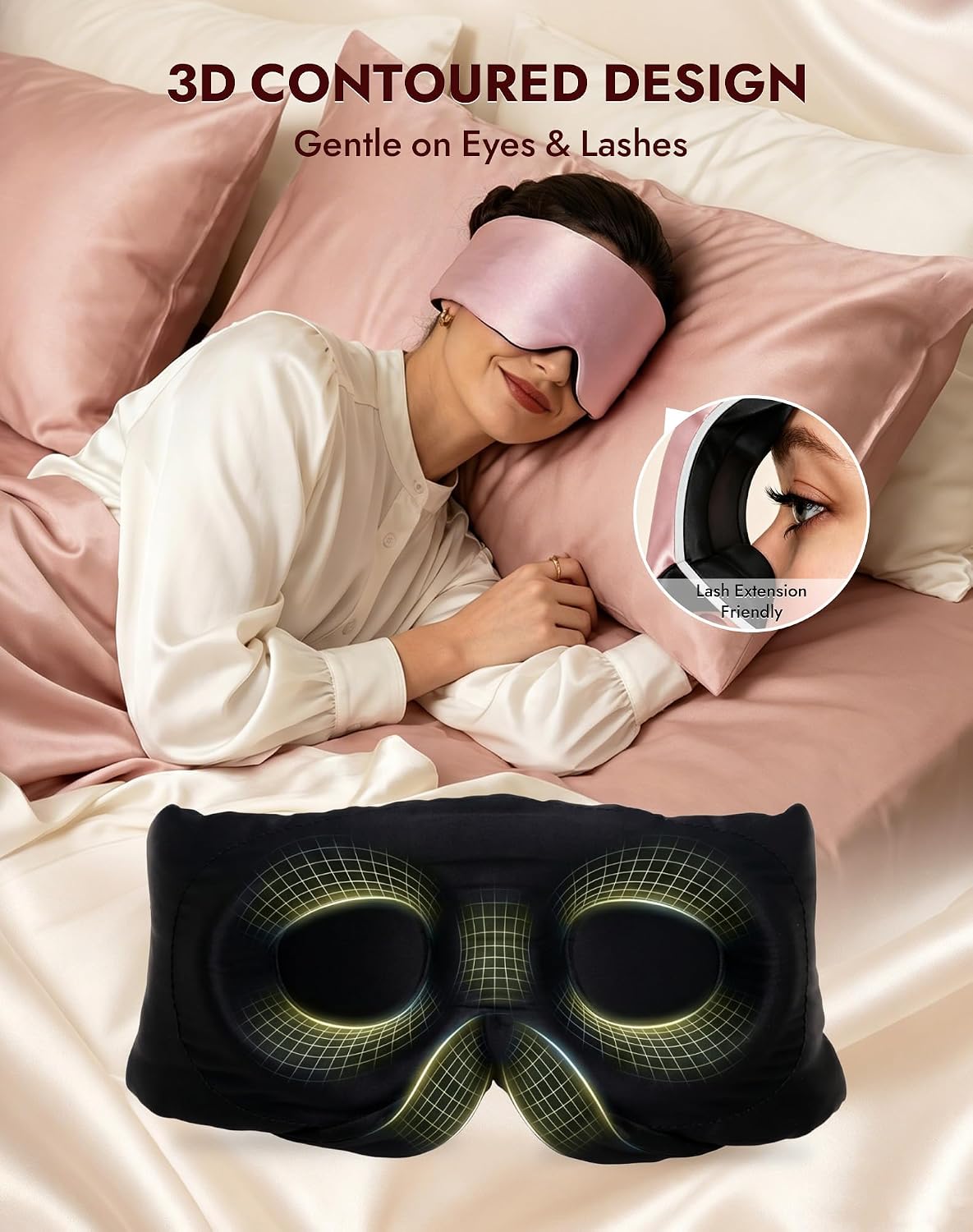 SilkSilky 22 Momme Mulberry Silk Sleep Mask for Side Sleepers, Black
