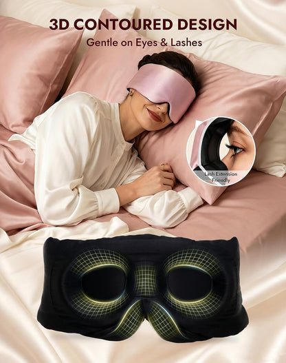 SilkSilky 22 Momme Mulberry Silk Sleep Mask for Side Sleepers, Black