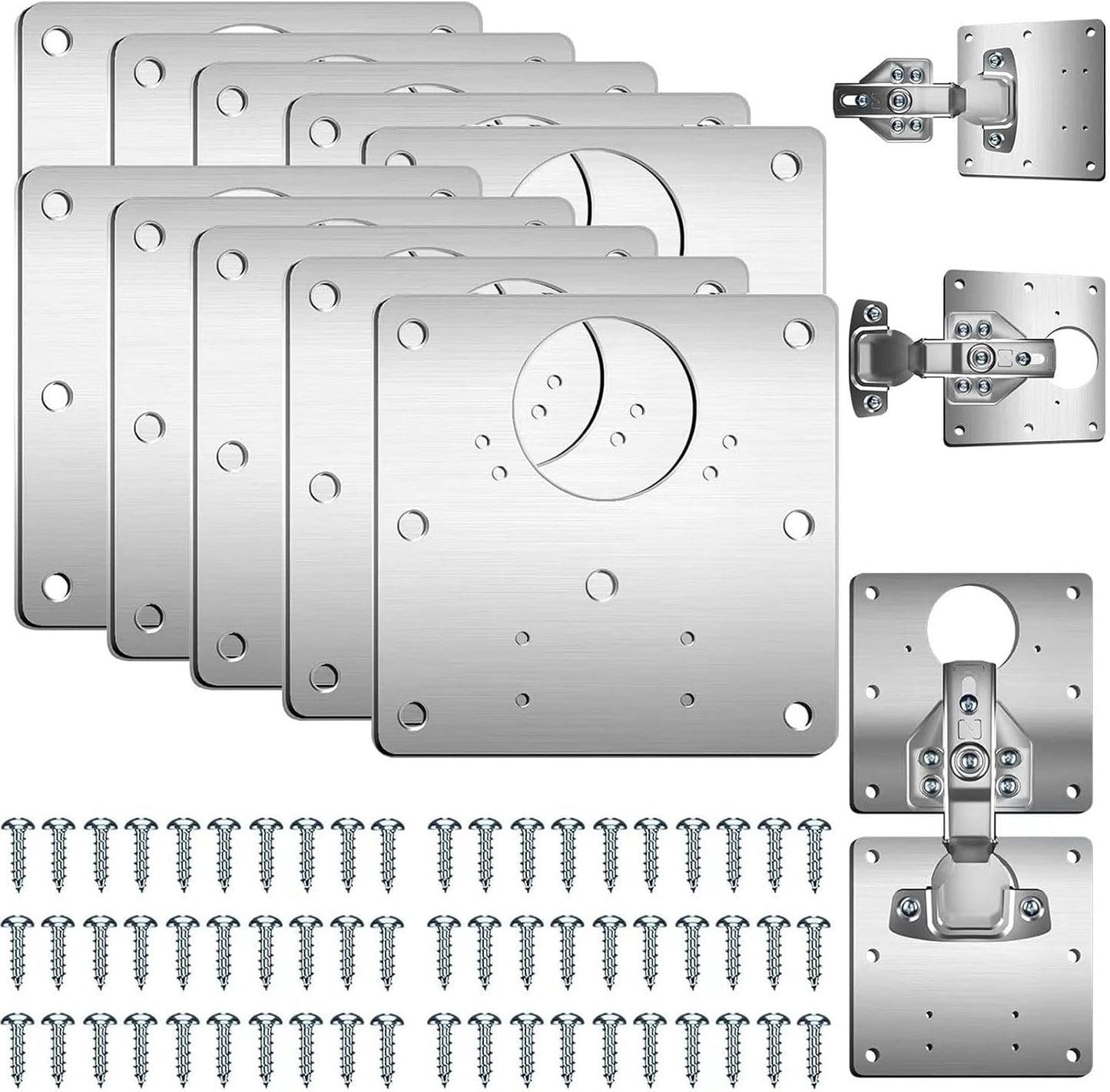 Hinge Repair Plate,10PCS Cabinet Hinge Repair Plate with Customized Screws,Stainless Steel Kitchen Cupboard Door Hinge Repair Brackets with Holes for Kitchen Cupboards Door
