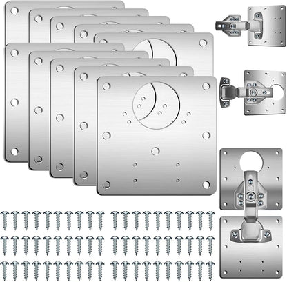 Hinge Repair Plate,10PCS Cabinet Hinge Repair Plate with Customized Screws,Stainless Steel Kitchen Cupboard Door Hinge Repair Brackets with Holes for Kitchen Cupboards Door