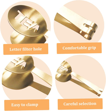 Tea Bag Squeezer, Stainless Steel Golden Tea Tongs, Round Tea Filter Clamp, Tea Strainer Holder Clip for Loosing Leaf, Gripping Ice Cube, Sugar