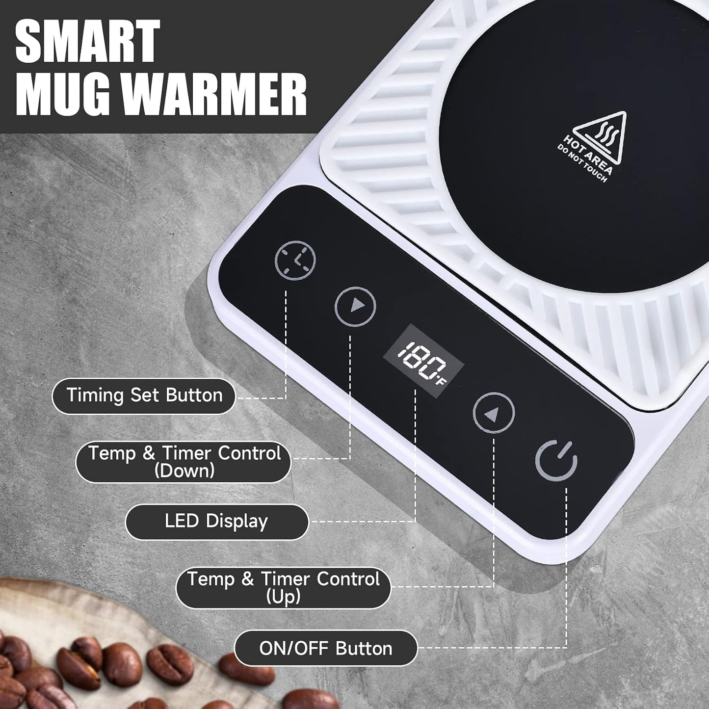 Mug Warmer - Electric Coffee Mug Warmer with Timer,Coffee Cup Warmer for Desk Auto Shut Off,Smart 6-Temperature Control, Coffee Accessories for Coffee Lovers, White | Coffee Cup Warmer for Desk Auto Shut Off,Smart 6-Temperature Control, Coffee