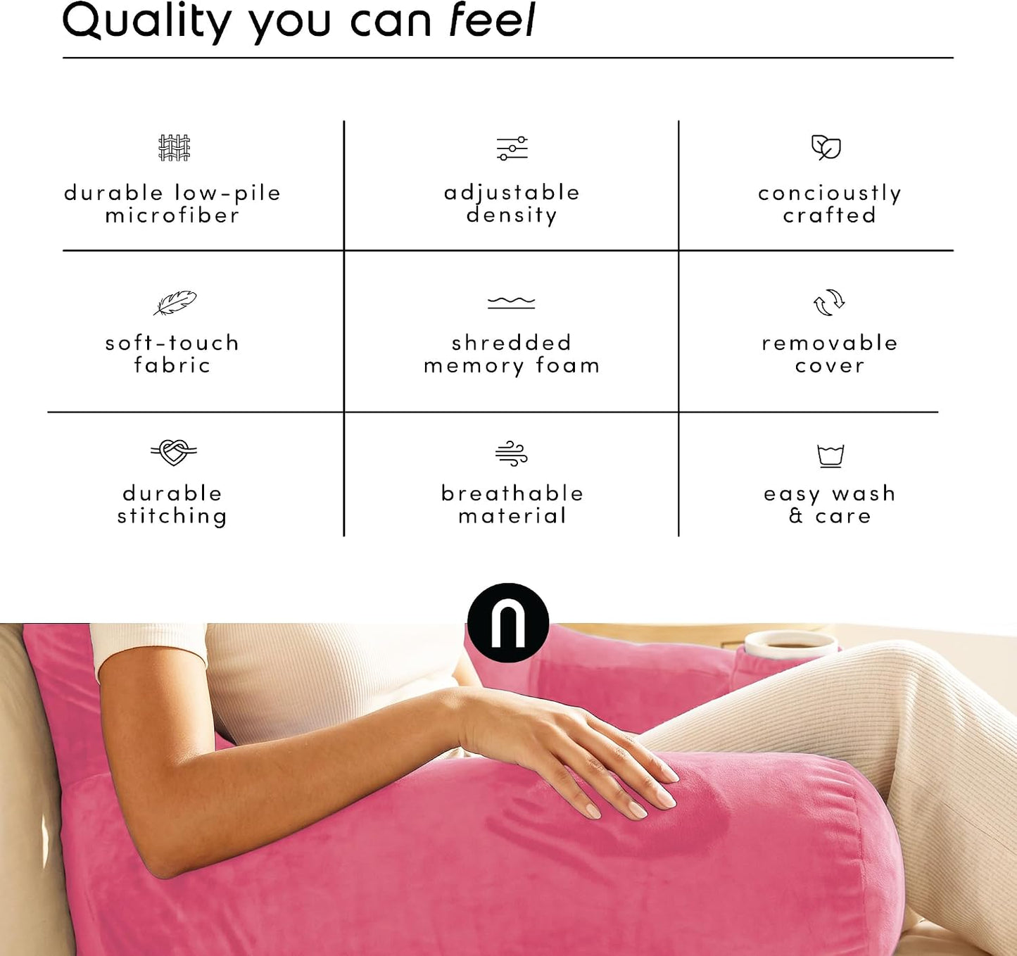 Nestl Reading Pillow with Shredded Memory Foam, Designed for Sitting Up in Bed and Couch, Back and Arms Adjustable Support for Adult & Teens Backrest Pillows for Reading, with Washable Cover Dark Grey