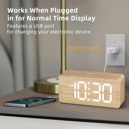 uscce Wooden Digital Alarm Clocks for Bedrooms with 0-100% Dimmable Display
