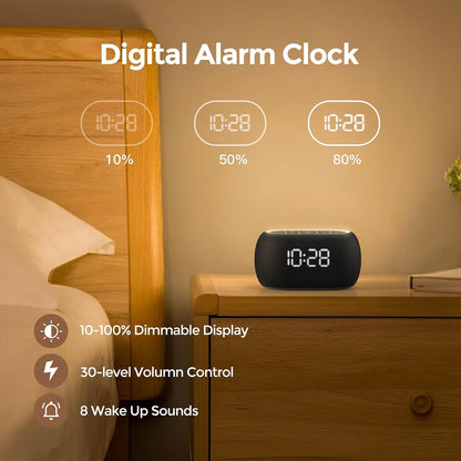ANJANK White Noise Sound Machine Alarm Clock with Hi-Fi Bluetooth Speaker, 21 Soothing Sounds/7 Night Lights, 0-100% Dimmer/Sleep Timer/Volume Control, Soother for Adults Kids Sleeping, Bedroom, White