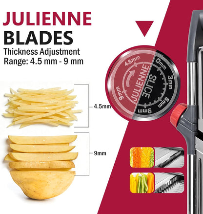 Masthome Mandoline Slicer for Kitchen,Adjustable Mandoline Food Slicer | Sharp Stainless Steel Blade,Chopper Vegetable Cutter for Potato,Onion,Fruit,INCLUDING Food Holder,Gloves,Cleaning Brush