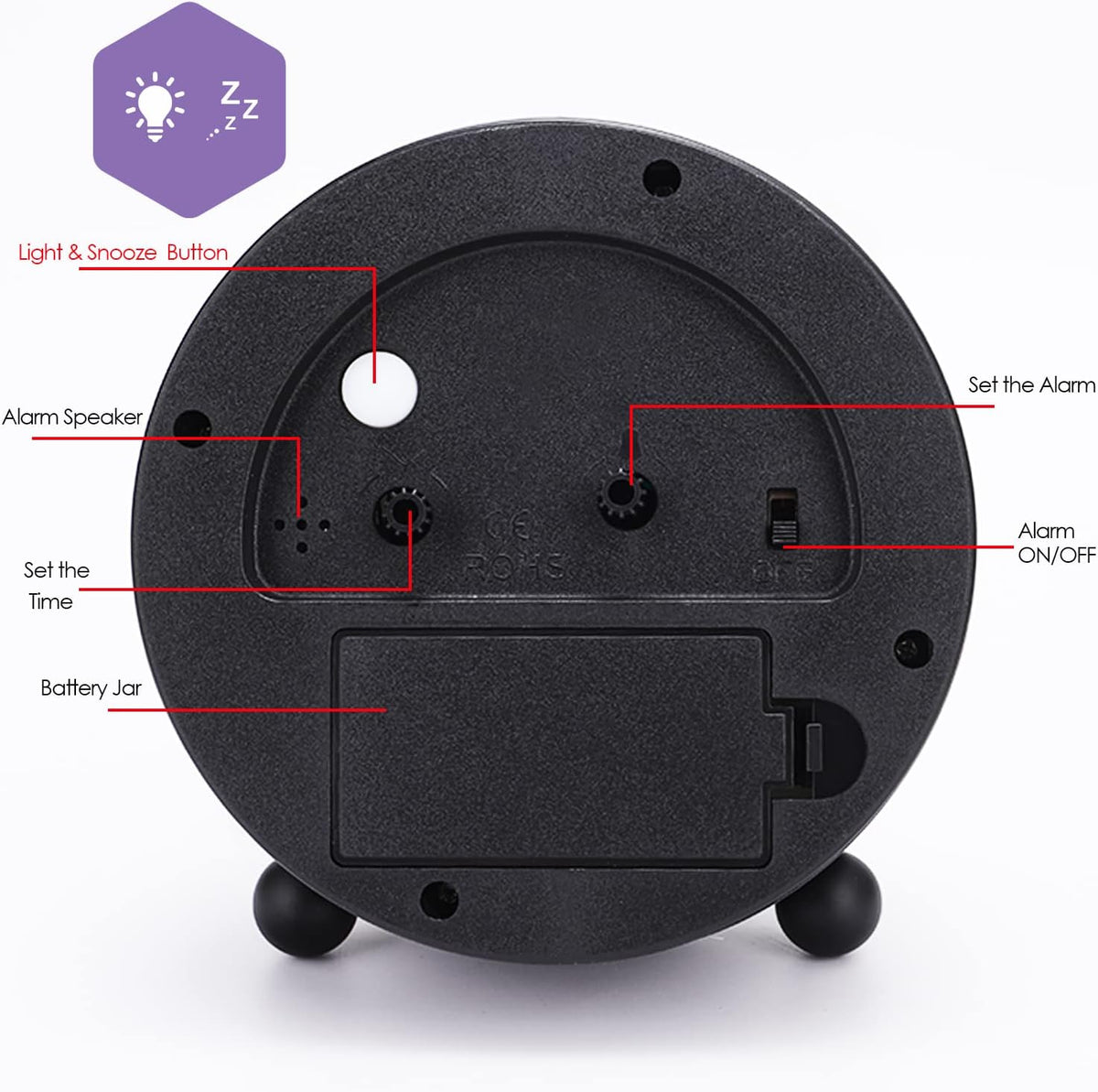 Lafocuse Black Battery Operated Alarm Clocks for Bedrooms Heavy Sleepers