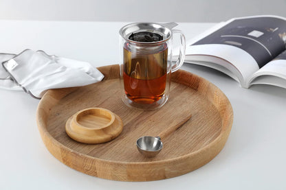 VIVA Minima Balance Glass Infuser Tea Cup - 17 oz / 500 ml Mug with Stainless Steel Infusion Mesh and Bamboo Wood Lid