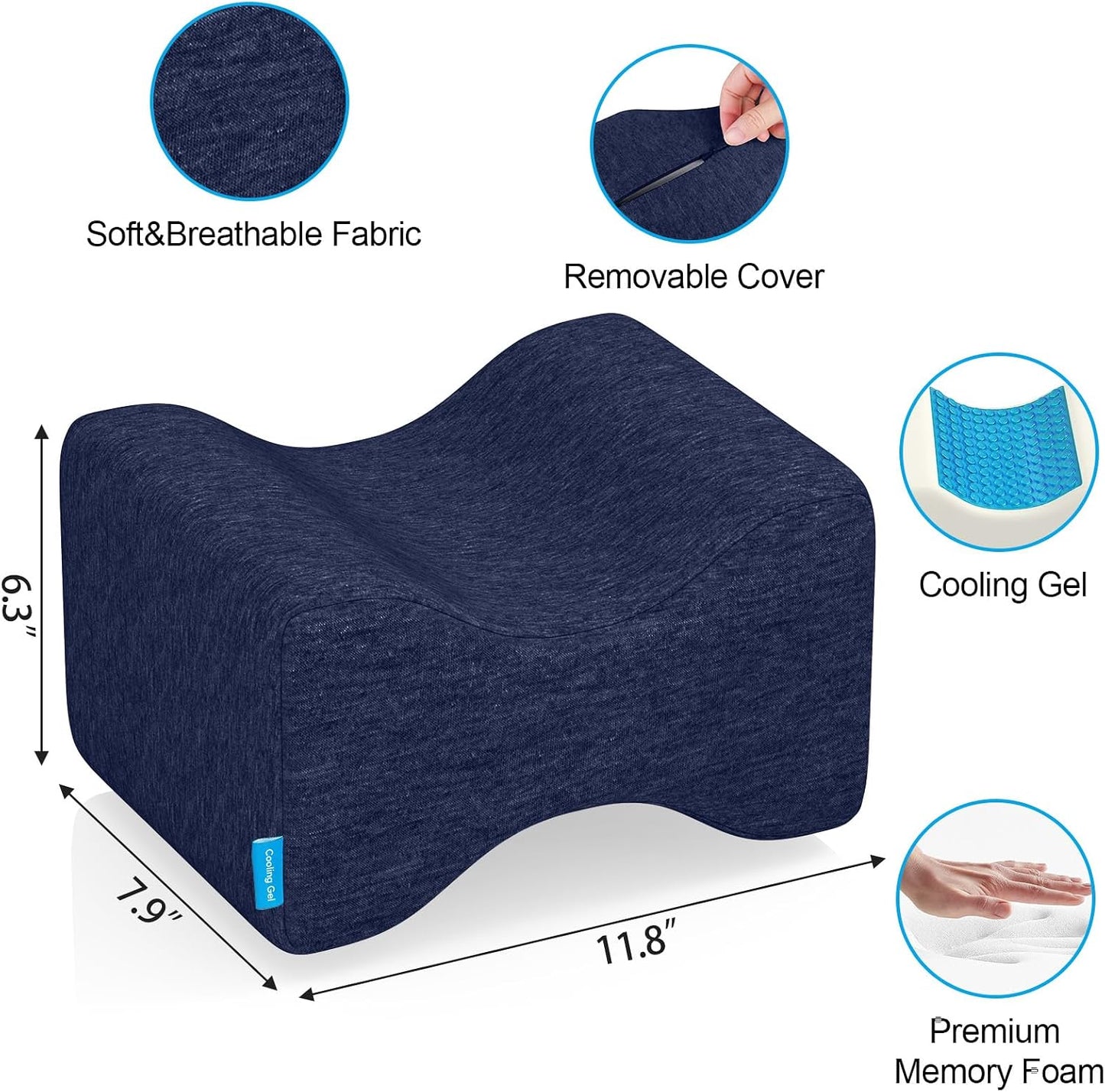 Knee Pillow for Side Sleepers, Leg Pillow with Cooling Gel, Grey/Large | Memory Foam Elevation Pillow for Spine Aligning, Sciatica, Back, Hip, Knee, Ankle Pain