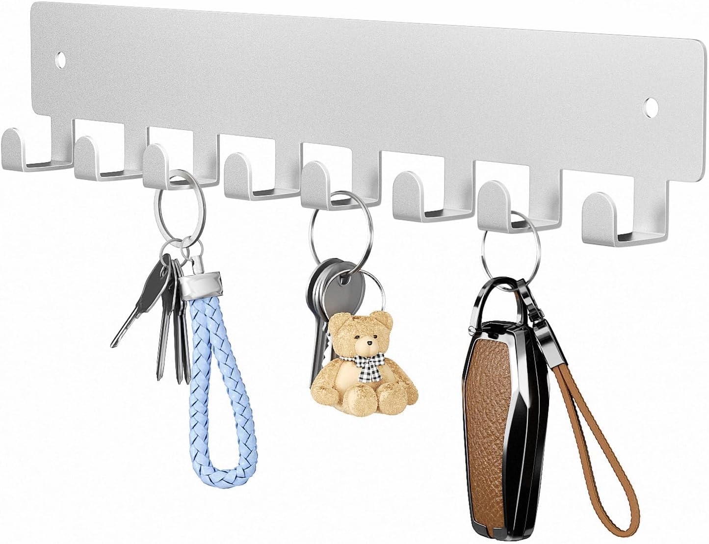 pickpiff Key Holder Wall Mount, Adhesive Key Rack with 8 Hooks Hanger for Car Key Ring, Metal Key Chain Organizer, Black 1 Pack