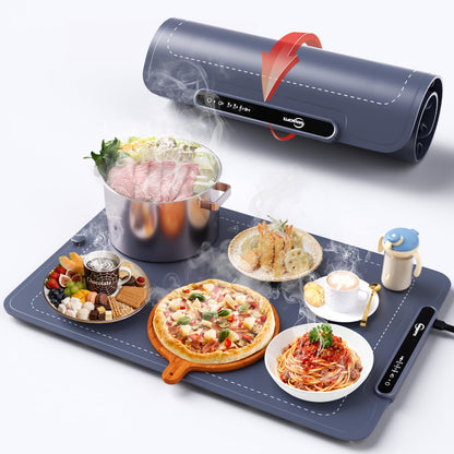 Food Warming Mat - Electric Warming Tray,Tempmaster Adjustable Warming Tray,Elevated Feet Protects Table, Roll-Up Buffet Hot Plates Heat Pad, Portable Food Warmer for Parties and Travel (Beige)